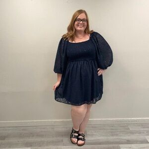 Arula Navy Blue Sparkle Giselle Puff Sleeve Mini Dress - New! - Size 22/24